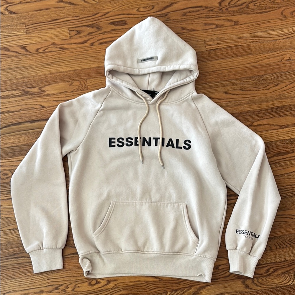 Fear of God Essentials Cream Hoodie Sweatshirt with Relaxed Fit